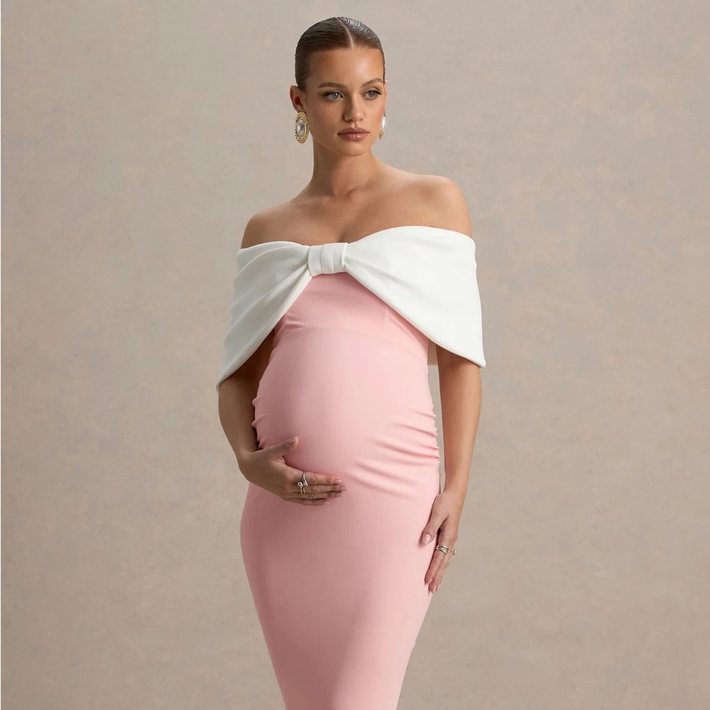 Club L London Pink and White Strapless Maternity Dress